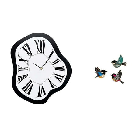 3 Pieces Wooden Bird Wall Art Flying Birds Wall Decor Wall Clock Curved Acrylic Material for Garden Office Entryway