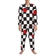 thumbnail image 3 of Picia Ladybugs Of Black And White Checkers Pattern Men’s Long-Sleeve Sleepwear Set - Soft 2-Piece Loungewear with Pockets, Comfy PJs for Relaxing Nights-Small, 3 of 7