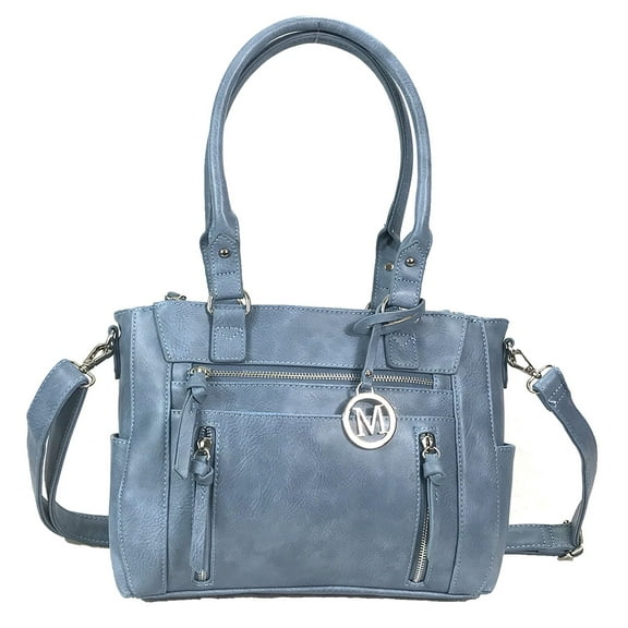 Zzfab Medium Shoulder Bag Multi-Zippers Fashion Faux Leather Purse Blue