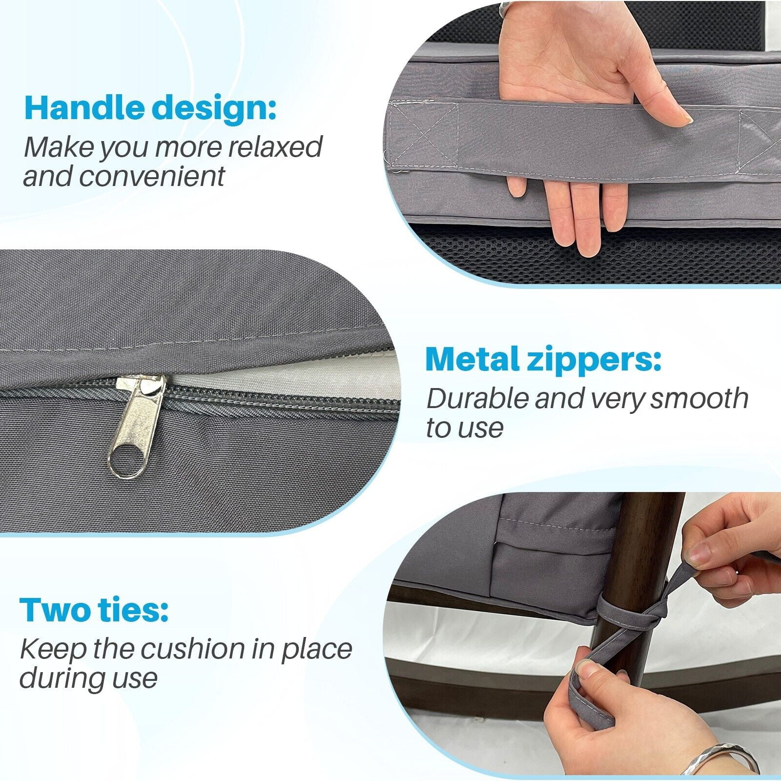 (Set of 2) Outdoor Chair Cushions for Patio Furniture, Waterproof 19" x 19" x 3" Square Patio Chair Seat Cushion with Non-Slip Ties & Handle