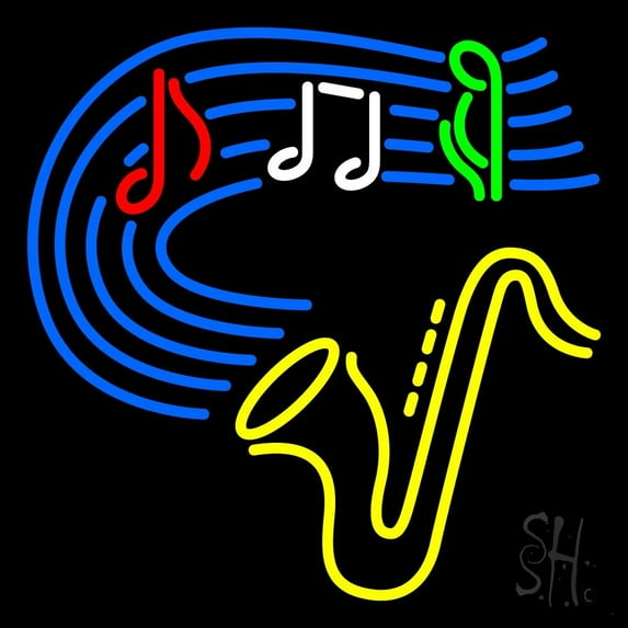 Saxophone Musical Note LED Neon Sign 16" Tall x 16" Wide - inches Black Square Cut Acrylic Backing, with Dimmer - Premium built indoor Sign for Studio, Club, Home décor, Event, Workshop, Storefront.