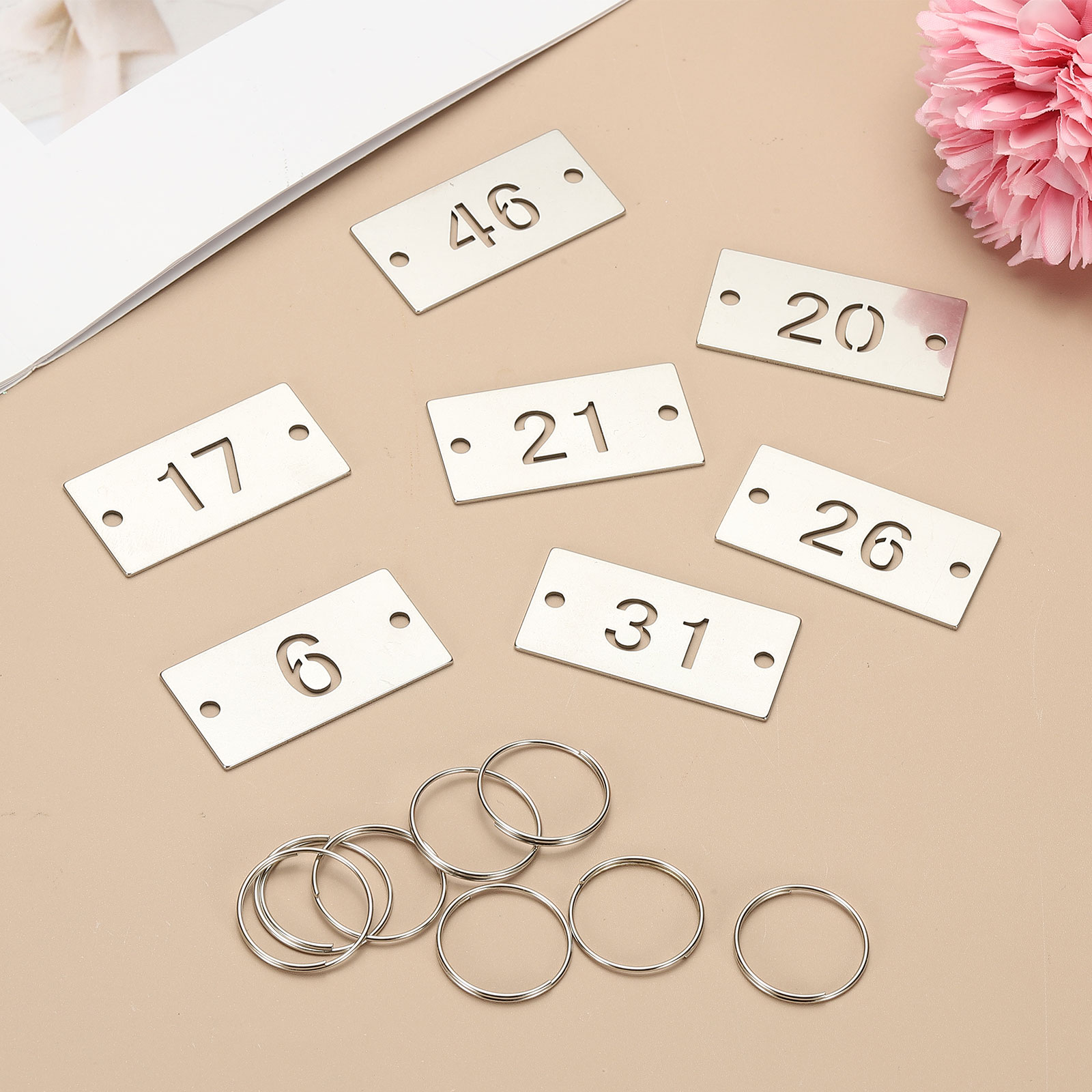 50PCS Number Tags 51-100, Number Key Tags Stainless Steel Numbered Keychain Metal Sheet Plate with 2 Holes Key Rings for Plant Organizer Field Hangers Labels, Rectangle, Silver