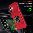 thumbnail image 3 of For Apple iPhone 17 Phone Case with Finger Ring Holder Kickstand, Card Slots，Heavy Duty Shockproof Rugged Protective Working with Magnetic Car Phone Mount,Red,For iPhone 17, 3 of 7