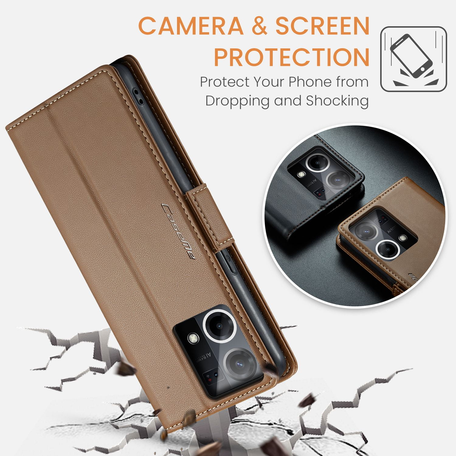 ETFAST Leather Phone Case Wallet With Card Holder Zipper For OPPO Reno 8 4G High Quality Leather Phone Case