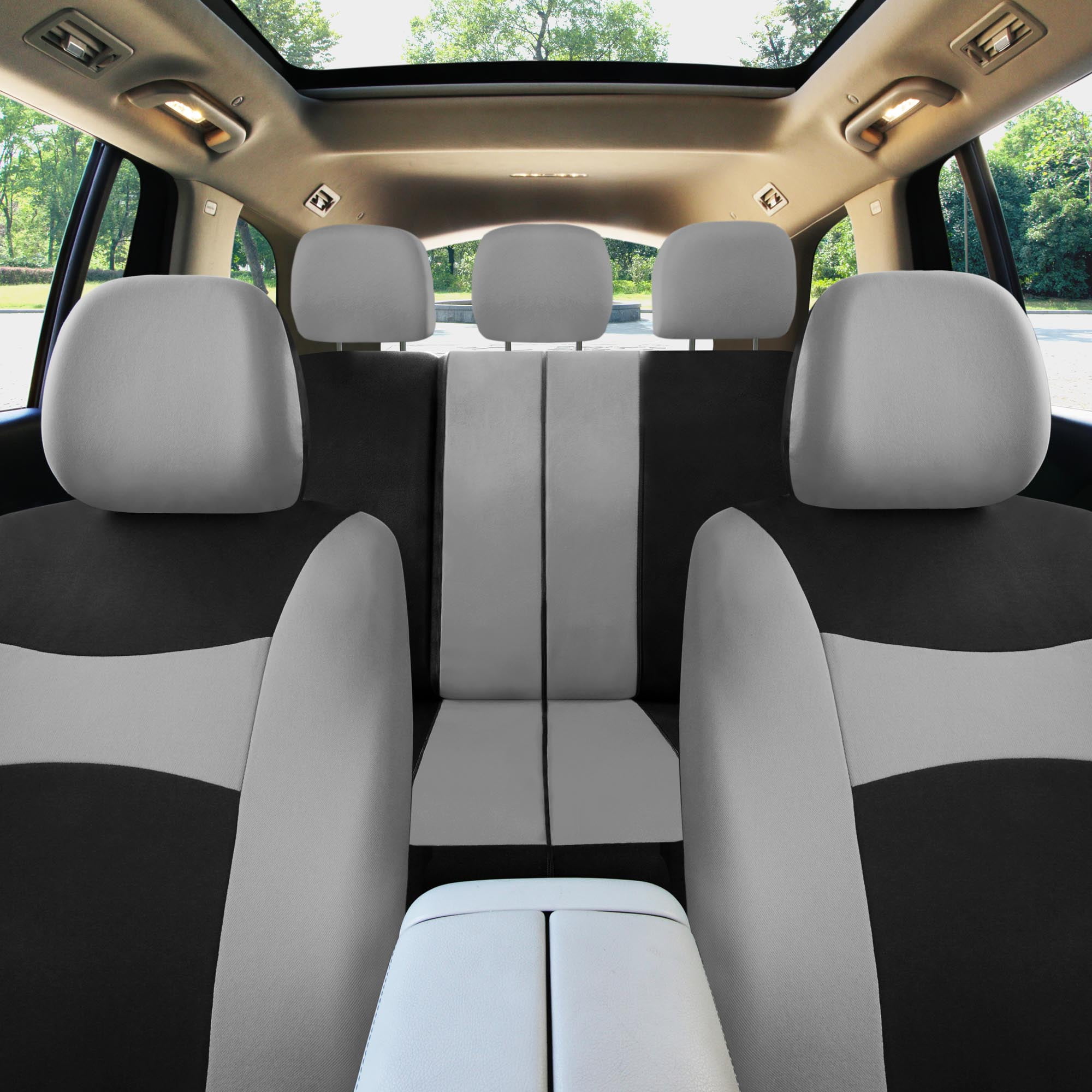 FH Group Light & Breezy Flat Cloth Car Seat Cover, Universal Gray Full Set Seat Covers with Air Freshener
