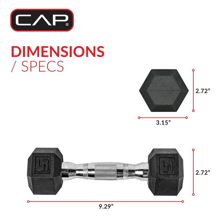 CAP Barbell 5lb Coated Rubber Hex Dumbbell Pair