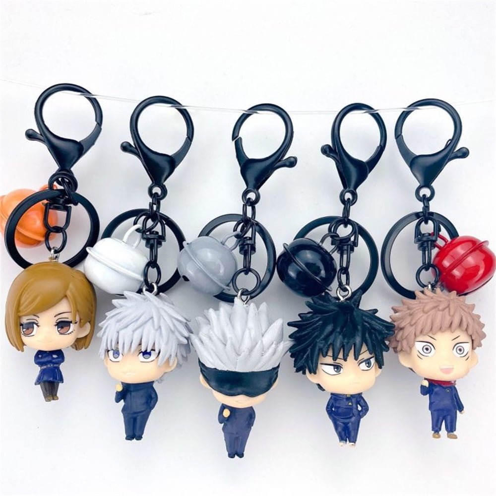 5 Roles Jujutsu Kaisen Figure Keychain Sets with Leather Belt, Anime Cute  Keychain Key Ring Chain Resin Doll Pendant