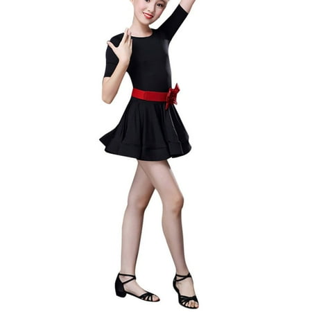 

Girls Dresses Summer Toddler Kids Latin Ballet Party Dance Wear Ballroom Dance 3 Piece With Belt Formal Dress