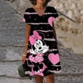 thumbnail image 2 of Vestido de manga corta con cuello en V, informal, bohemio, holgado, elegante, de verano, con estampado 3D de Disney, Minnie y Mickey Mouse, 2 of 5