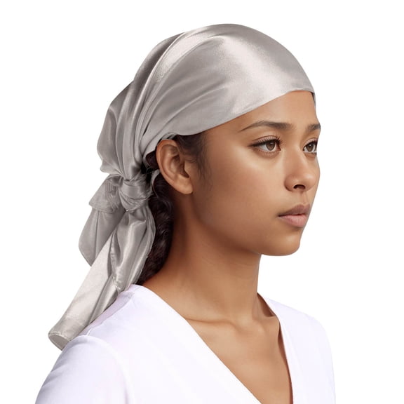 Riforla Women Fashion Solid Satin Square Head Scarf Lightweight Neck Scarves Hair Bandana for Style Grey