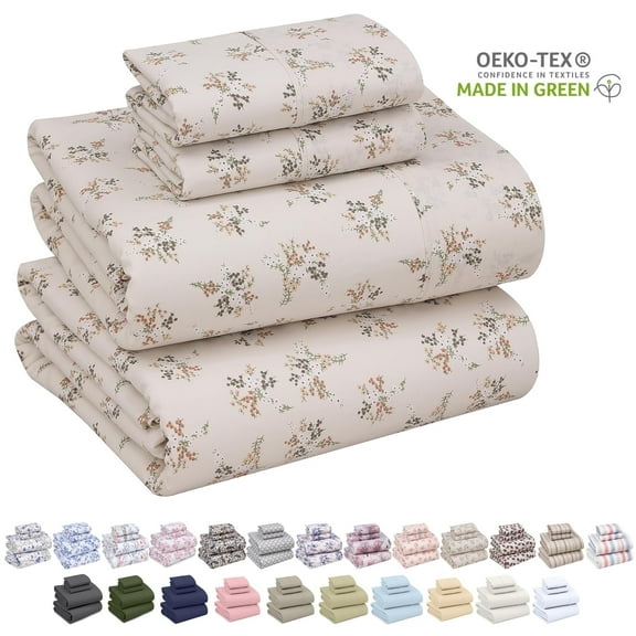 Ruvanti 100% Cotton Sheets Split King Size Bed Sheet Set – 16 inches Deep Pockets Perfect Fitting - Crisp & Cool Percale sheets - Smooth & Comfortable - 5 Piece Bedding and Pillowcase set Bridal Rose