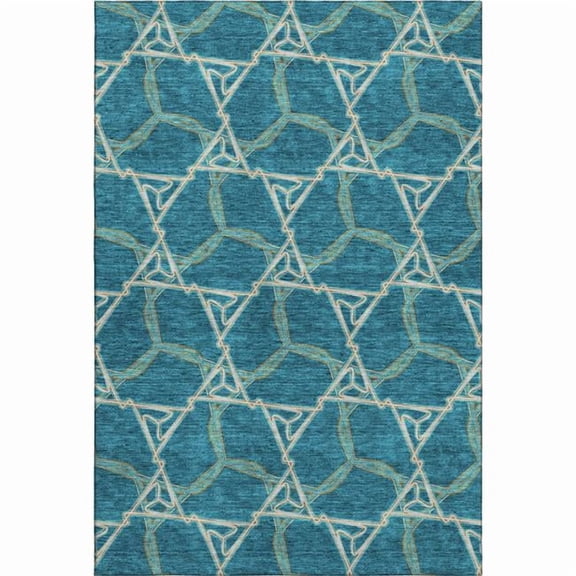 HomeRoots 676025 9 x 12 ft. Teal Beige & Copper Geometric Washable Machine Made Rectangle Area Rug with UV Protection