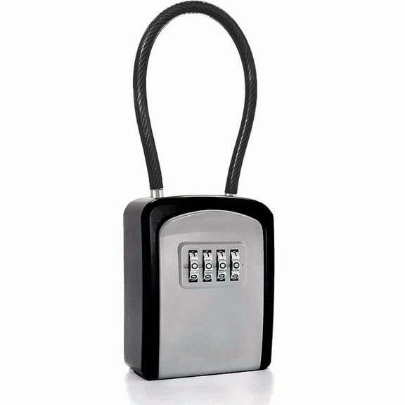 Portable Safe Key Holder Lock Box with Removable Cable Shackle Indoor Outdoor Waterproof 4 Digit Resettable Code with A B Switch Combination Lockbox for Outside Spare Keys for Realtors Cabinets