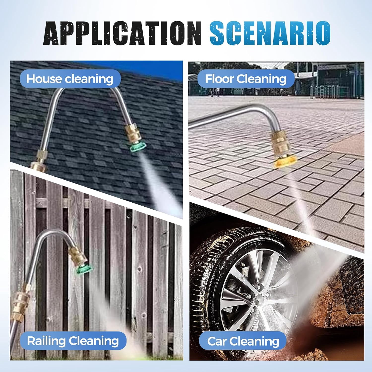 Pressure Washer Extension Wand for Gutter Cleaning, 120 Inch Telescoping Wand with 6 Spray Nozzle Tips, 3 Curved Rod Attachments, 1/4 Quick Connect, 4000 PSI（7Pcs）