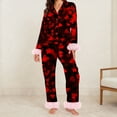 thumbnail image 2 of WCJM Heart Print Satin Button Pajama Set Women Long Sleeve Shirt Pants Lounge Suit Red Long Sleeve S Loungewear, 2 of 5