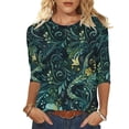 thumbnail image 2 of Ichuanyi Womens Tops 3/4 Sleeve Shirts Round Neck Loose Casual Blouses Floral Print Blouse Tshirts Tee, 2 of 5