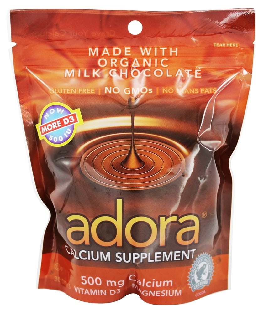 Adora Calcium Supplement Organic Milk Chocolate 500 mg. 30 Count