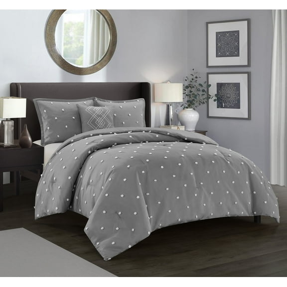 Nanshing Daphne 4-Piece Bedding Comforter Set, Full/Queen, Grey White