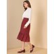 thumbnail image 4 of Allegra K Falda a media pierna con cintura elástica y lunares para mujer Vino rojo M Unique Bargains Falda, 4 of 6