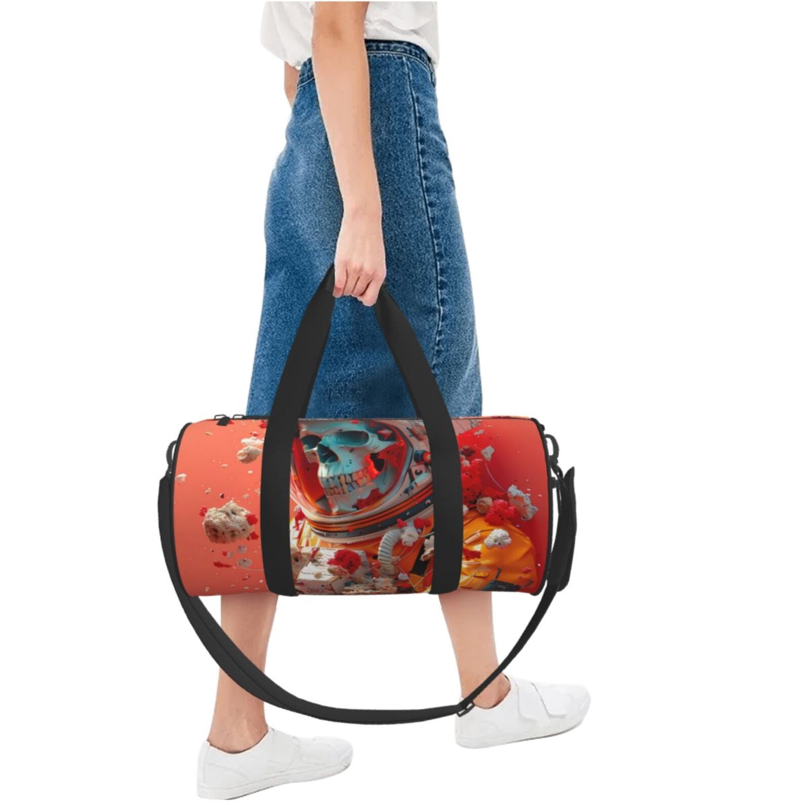 Vsdgher Space Skeleton Art 45L Foldable Duffel Bag, Sports Gym Bag,Overnight Bag, Portable Weekender Bag for Airplanes