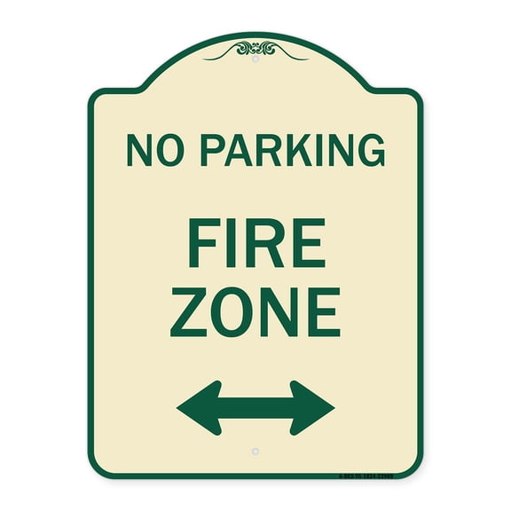 SignMission Designer Series Sign - Fire Zone with Bidirectional Arrow | Tan & Green 18" x 24" Heavy-Gauge Aluminum Architectural Sign | Protect Your Business & Municipality | Made in