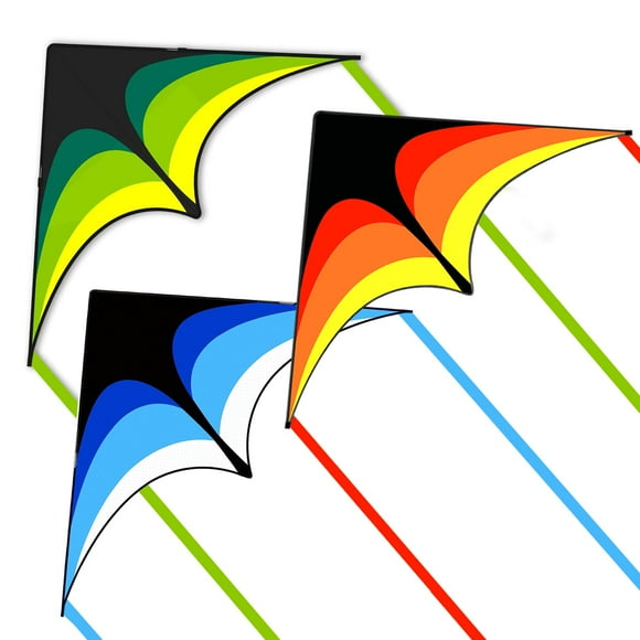 Mint's Colorful Life 3 Pack Delta Kites for Kids & Adults, Extremely Easy to Fly Kite, Best Kite for Beginner(Green & Yellow & Blue)