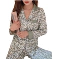 thumbnail image 5 of Pijama de satén de seda de 2 piezas para mujer, con estampado de leopardo, con solapa, de manga larga, para el hogar, 5 of 5