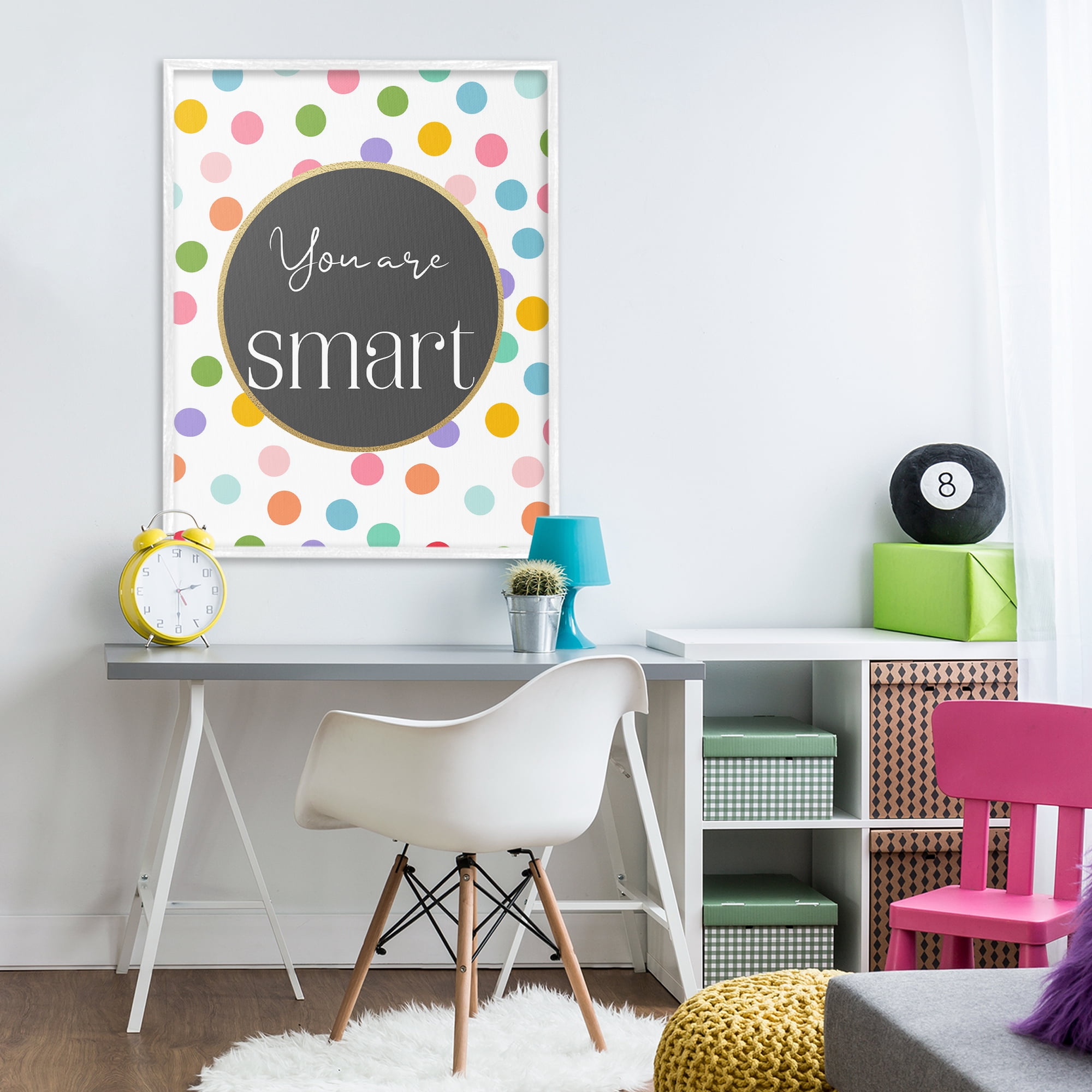 Stupell Industries You Are Smart Polka Dots White Framed Giclee Art, design by Christine Simpson Art