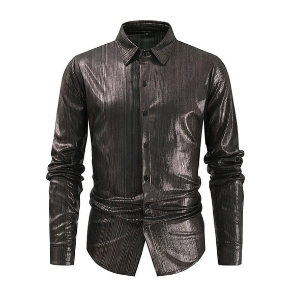 NAFUU Mens Dress Shirts Men's Shiny Button Up Dress Shirts Slim Fit Long Sleeve Nightclub Party Disco Shirts Male Casual Shirt Daily Fashion Shirts