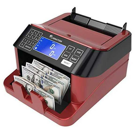 CARNATION USA Cash Counter with Counterfeit Bill Detection - UV, Infrared, Magnetic, Metallic Thread, and Size Detection