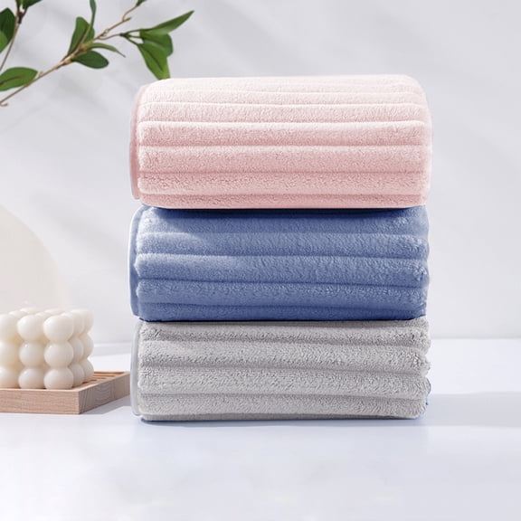 Coral Velvet Face Towel Set Highly Absorbent Quick Dry Soft Striped Washcloth for Bathroom Gym Travel 3 Pack, 13.77 X 29.52 Inch