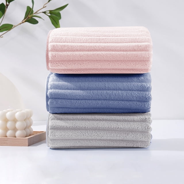 Velvet Flannel Towel Striped Design Super Soft Absorbent for Face Bath Home and Travel, Multicolor