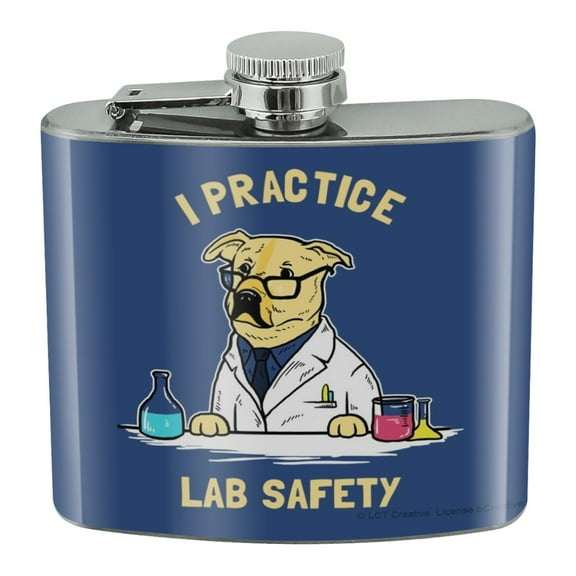 I Practice Lab Safety Labrador Retriever Funny Humor Stainless Steel 5oz Hip Drink Kidney Flask