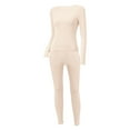 thumbnail image 4 of WTXUE T-Shirts Thermiques à Manches Longues pour Femmes Col Rond Ajusté Décontracté Extensible Basique Ajusté Léger Couche de Base Doux Chaud sous-Vêtements Beige m, 4 of 7