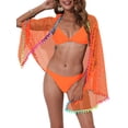 thumbnail image 3 of Blotona Women Bikini Cover Ups Shawl Summer Casual Fishnet Cutout Swimsuit Sarong Beach Wrap Skirt with Tassel, 3 of 6