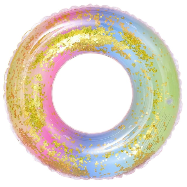 CTIRCHIU 1pc PVC Rainbow Color Swimming Ring Gradient Color Sequins Semitransparent Swimming Ring Without Air Inflation Tool for 9-18 Years (Colorful)