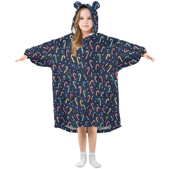 Wearable Blanket Hoodie for Kids Star Candy Flannel Hooded Blanket with Pockets and Sleeves Suitable for Boys and Girls