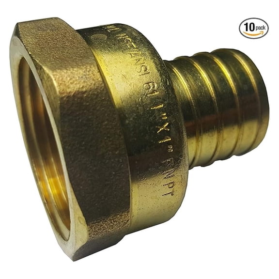 10 Pieces 1" Pex x 1" Female NPT Threaded Adapter, Brass Pex B Crimp Fitting, Brass, NSF, Full Port, 10 Packs