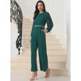 thumbnail image 2 of DARING DIVA Women's Cocktail Long Sleeve Beaded Wide Leg Jumpsuits Medium Dark Green, 2 of 5