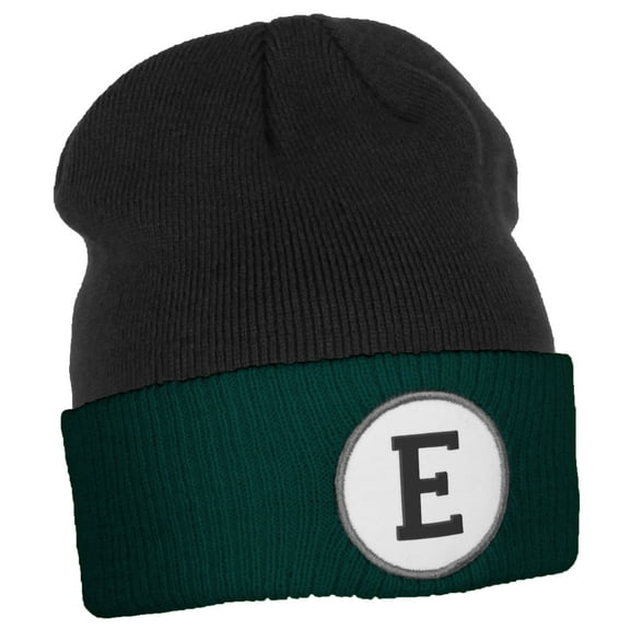 Daxton Custom A to Z Initial Letters Cuff Hat Beanie Warm Knit Skull Cap, Black DkGreen Letter E