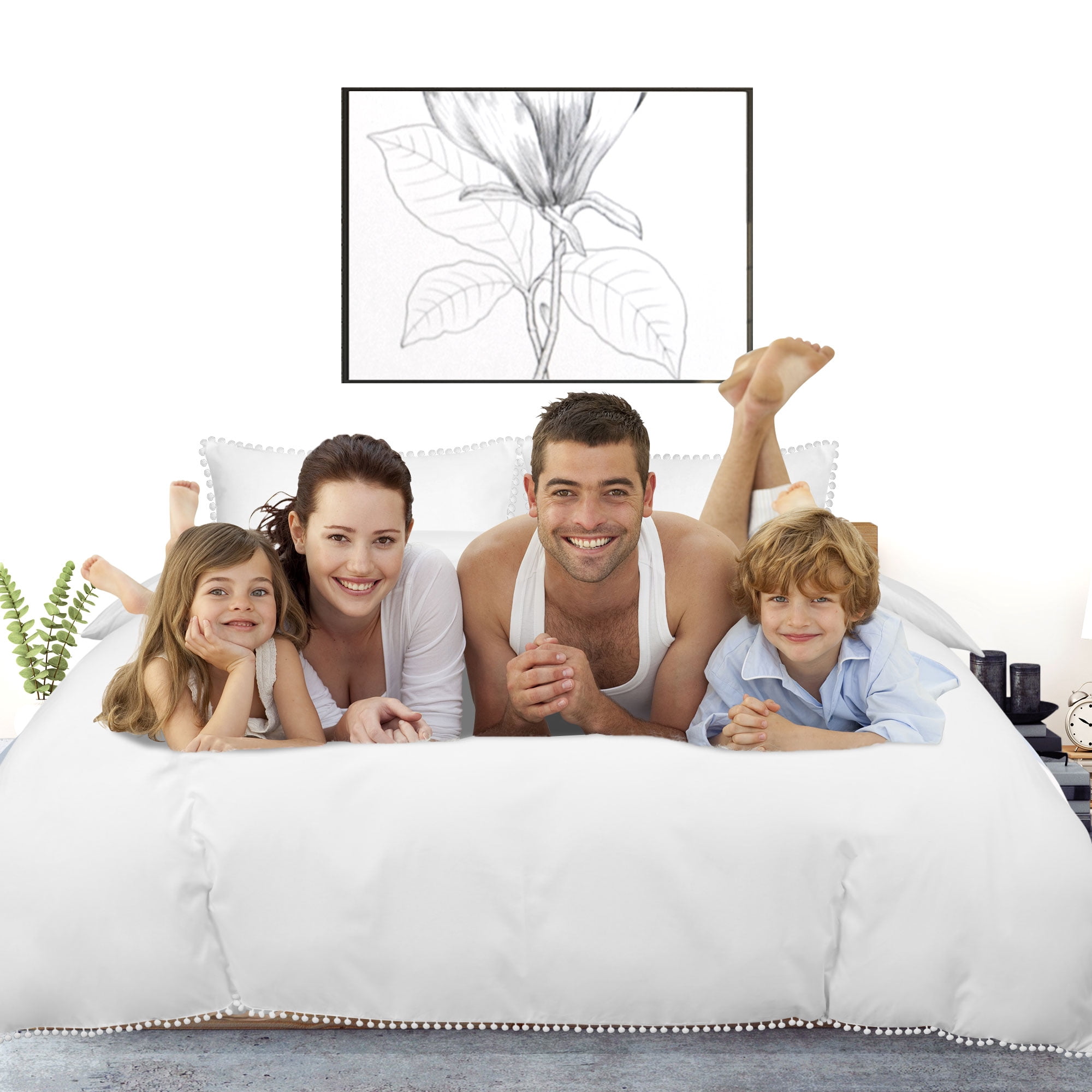 Unique Bargains 3 Pieces Pompoms Duvet Cover Bedding Set Queen White