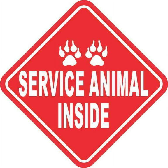 5in x 5in Red and White Service Animal Inside Vinyl Sticker