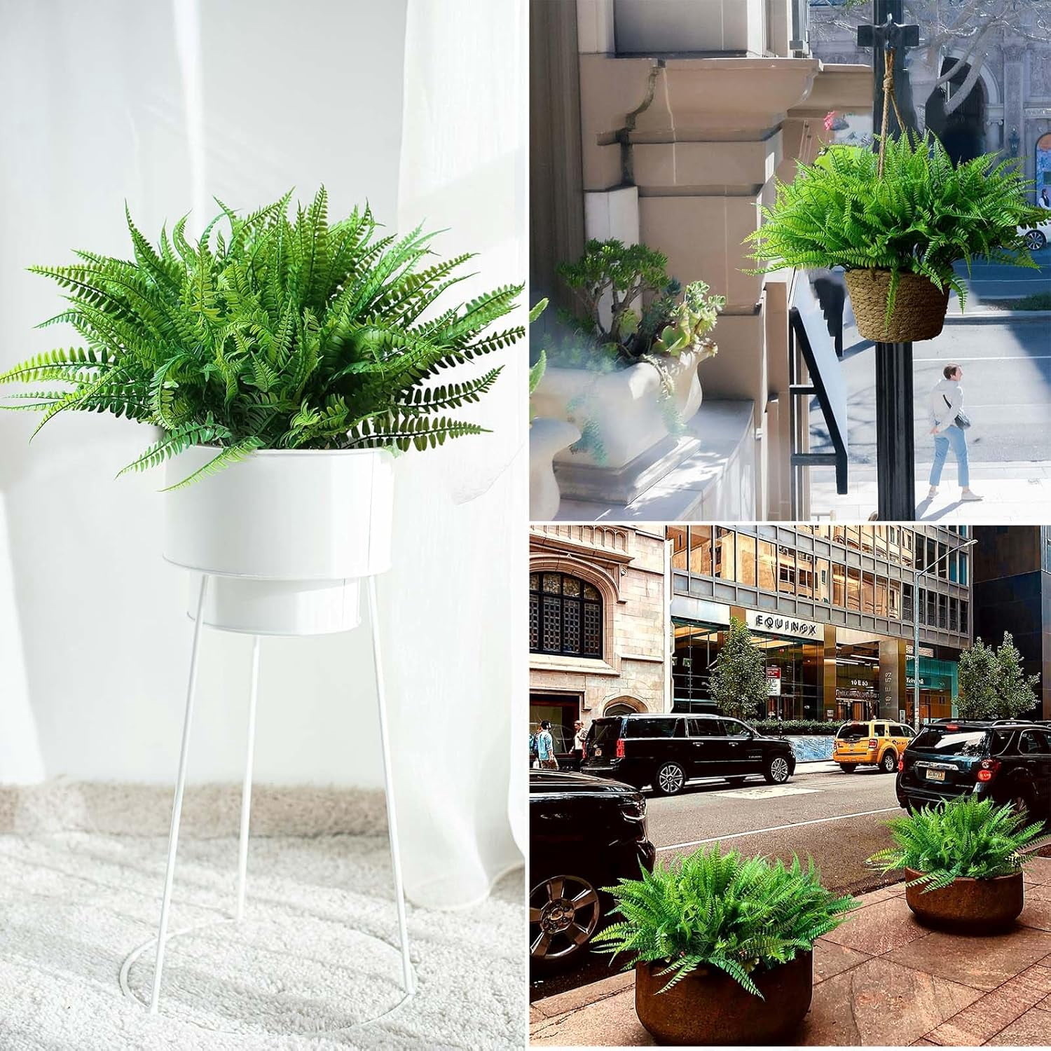 18Pcs Artificial Plants Outdoors UV Resistant Fake Boston Fern Bushes Plastic Faux Plants Shrubs Greenery Plants for Indoor Outside Porch Planter Patio Window Box Garden Decor