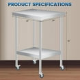 thumbnail image 2 of YUSAZENS 201 Stainless Steel Double Layer Storage Table, Mobile Workbench Tool Cart 24*24"+wheels, 2 of 7