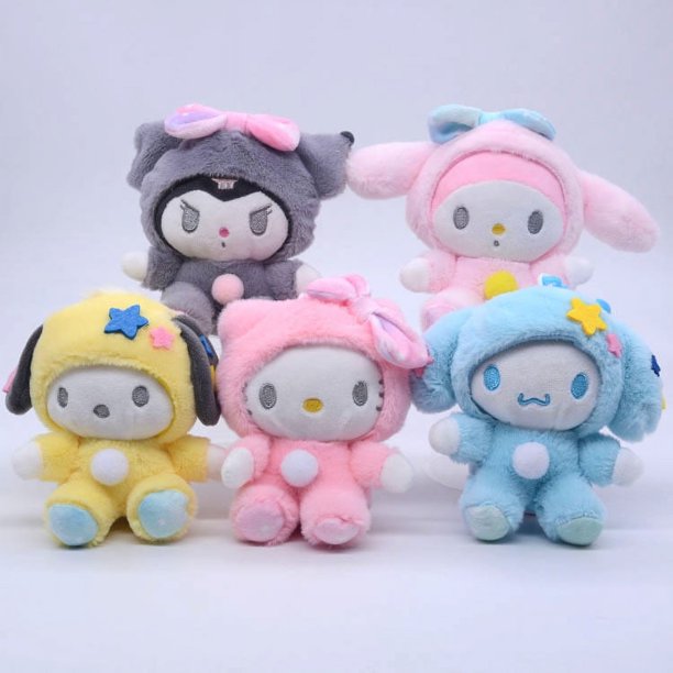 11cm Sanrio Kitty My Melody Kuromi llavero con muñeco de peluche Anime Kawaii lindo Kit gato mochila colgante teléfono bolsa accesorios Juguetes