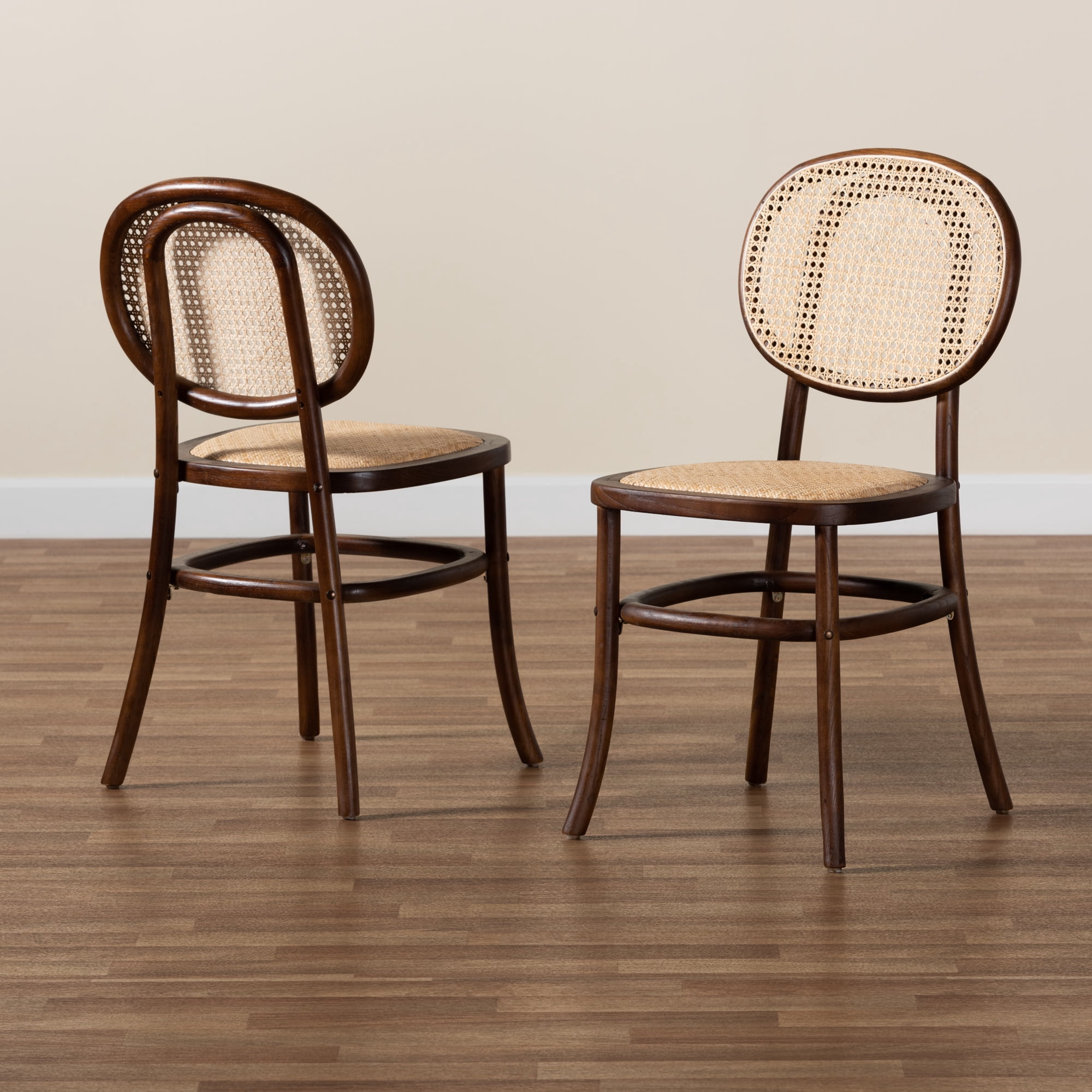 Baxton Studio Garold Dining Chair, Set of 2, Beige and Walnut Brown