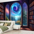 thumbnail image 2 of Peel and Stick Wallpaper Fantasy Bookshelf Moon Tree Vintage Library Forest Galaxy Cool Wall Modern Art Wall Mural Decor Self Adhesive and Removable 69in x 98in, 2 of 8
