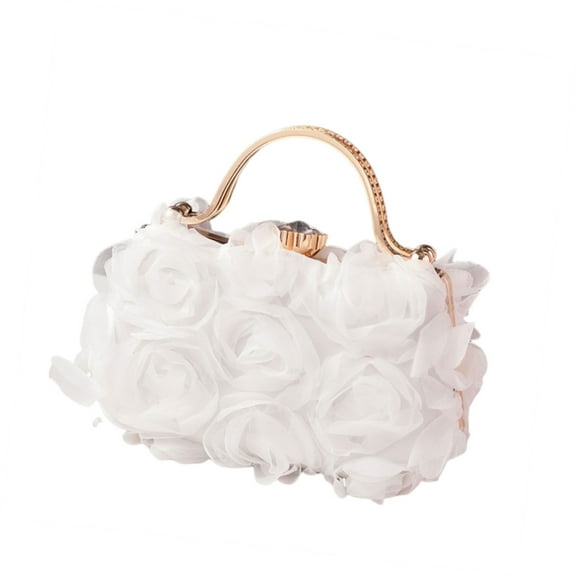 Elegant Rose Flower Evening Clutches Purse Rhinestones Top Handle Handbag with Chain for Weddings and Formal Event