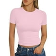 thumbnail image 3 of LISTHA Workout Crop Tops for Women Short Sleeve Slim Fit Summer Crew Neck Shirt Workout Basic Tight Tees Pink 2XL, 3 of 7