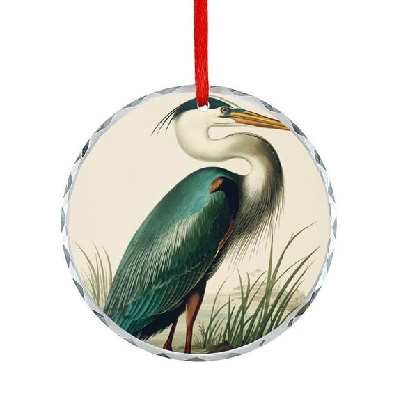 Great Blue Heron Birds of America Glass Christmas Ornament Wildlife Lover Round Glass Hanging Ornament Hanging Ornaments for Holiday Decoration